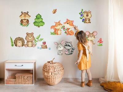 Autocollant mural 130x139 Animaux et plantes de la forêt dans un style aquarelle