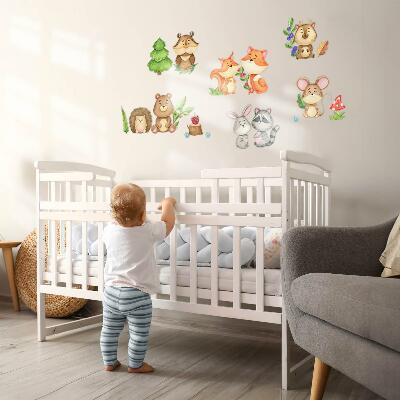 Autocollant mural 130x139 Animaux et plantes de la forêt dans un style aquarelle