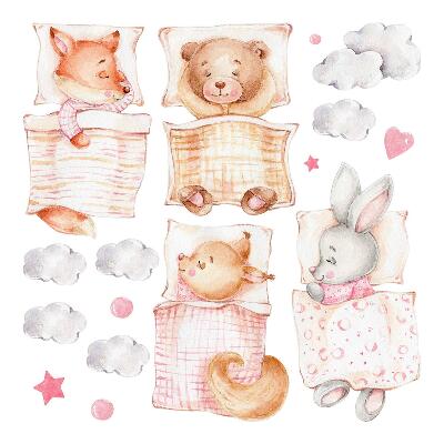 Autocollant mural 130x175 Animaux mignons dans un style aquarelle pastel