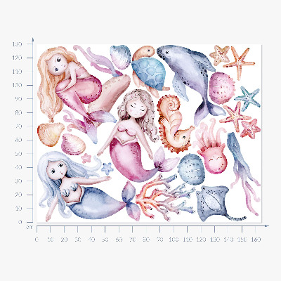 Autocollant mural 130x164 Un pays sous-marin de sirènes pastel et de faune