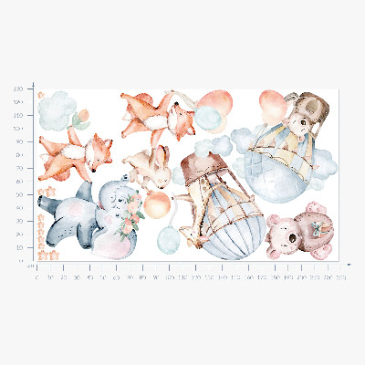 Autocollant mural 130x228 Créatures pastel avec des ballons dans les nuages aquarelle