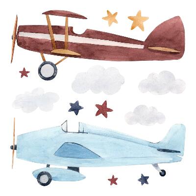 Autocollant mural 130x161 Deux avions dans des nuages aquarelles pastel