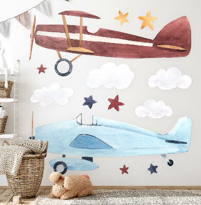 Autocollant mural 130x161 Deux avions dans des nuages aquarelles pastel
