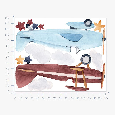 Autocollant mural 130x161 Deux avions dans des nuages aquarelles pastel