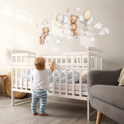Autocollant mural 130x173 Ours en peluche dans des ballons pastel et des nuages