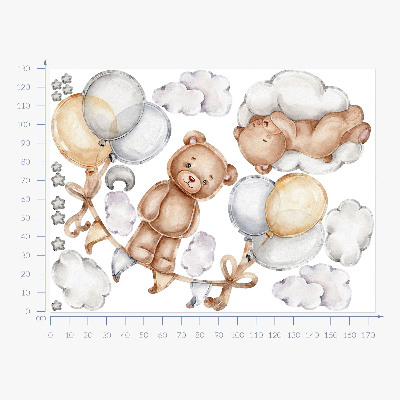Autocollant mural 130x173 Ours en peluche dans des ballons pastel et des nuages