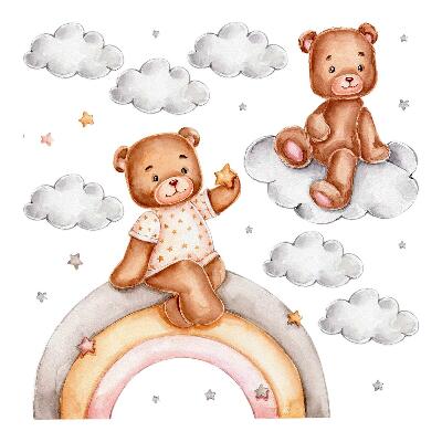 Autocollant mural 130x172 Ours en peluche mignons sur un arc-en-ciel à l'aquarelle pastel