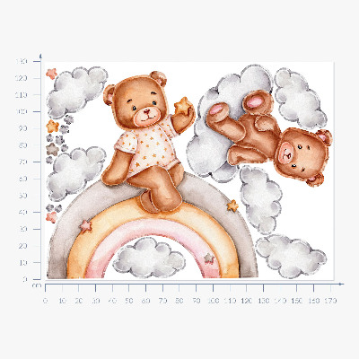 Autocollant mural 130x172 Ours en peluche mignons sur un arc-en-ciel à l'aquarelle pastel