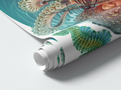 Autocollant mural 130x151 Le monde marin féerique des pieuvres et des navires