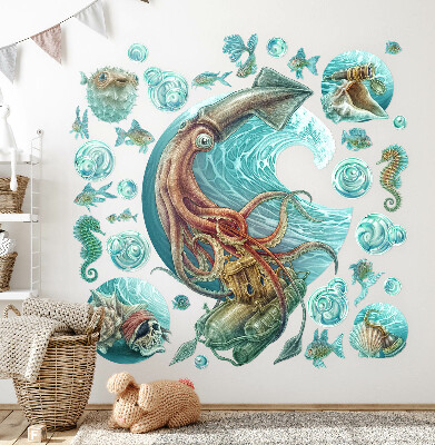 Autocollant mural 130x125 Un monde de conte de fées composé de créatures marines de dessins animés