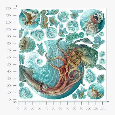 Autocollant mural 130x125 Un monde de conte de fées composé de créatures marines de dessins animés