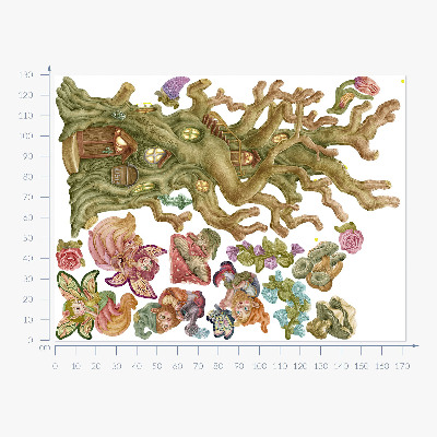 Autocollant mural 130x172 Créatures féeriques de la forêt et maison pastel