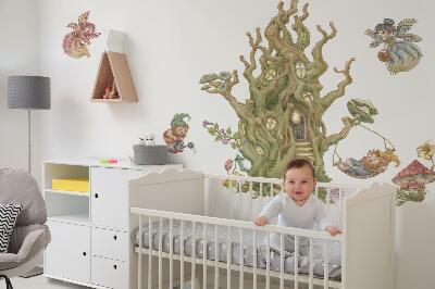 Autocollant mural 130x173 Créatures de la forêt et cabanes dans les arbres aux couleurs pastel