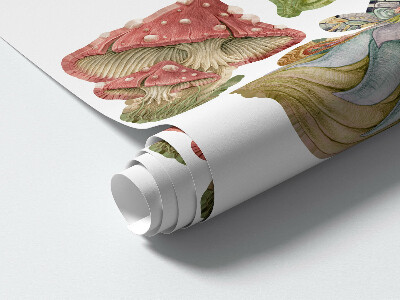 Autocollant mural 130x173 Créatures de la forêt et cabanes dans les arbres aux couleurs pastel