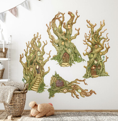 Autocollant mural 130x365 Charmantes cabanes forestières dans un style pastel