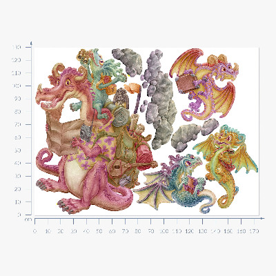 Autocollant mural 130x174 Dragons de contes de fées aux tons pastel