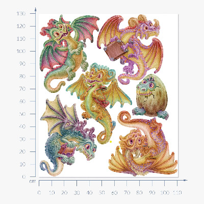 Autocollant mural 130x111 Des dragons colorés dans un style de conte de fées et de dessin animé