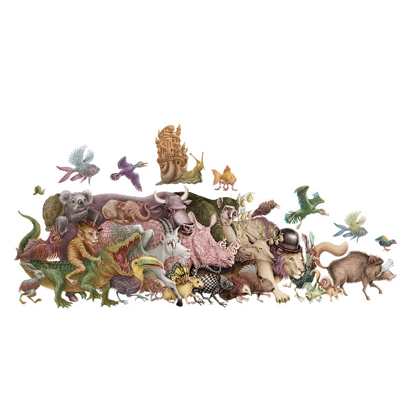 Autocollant mural 130x225 Animaux magiques aux graphismes pastel