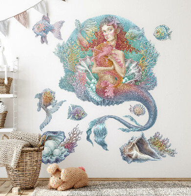 Autocollant mural 130x129 Sirène dans un style sous-marin pastel