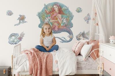 Autocollant mural 130x129 Sirène dans un style sous-marin pastel