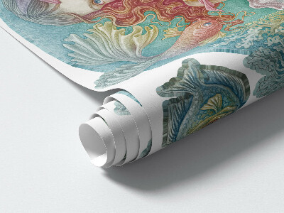 Autocollant mural 130x129 Sirène dans un style sous-marin pastel