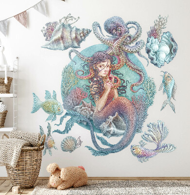 Autocollant mural 130x145 Une sirène dans un style de dessin pastel