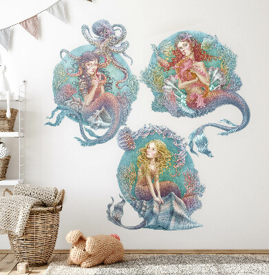Autocollant mural 130x166 Contes de fées sous-marins avec des petites sirènes aux couleurs pastel