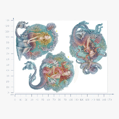 Autocollant mural 130x166 Contes de fées sous-marins avec des petites sirènes aux couleurs pastel