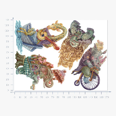 Autocollant mural 130x171 Dessins au pastel d'animaux magiques