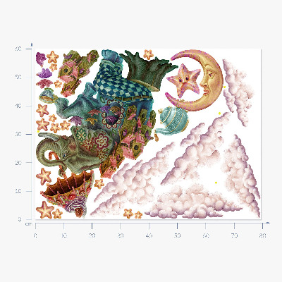 Autocollant mural 60x79 Animaux dans un style cartoonesque et magique