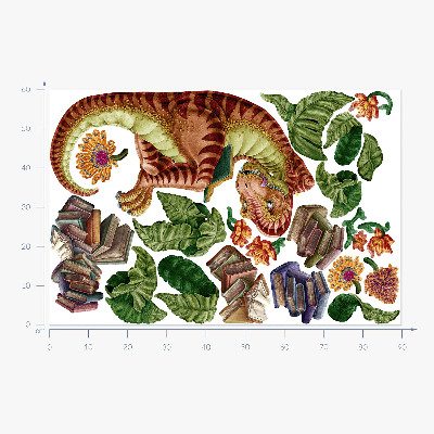 Autocollant mural 60x90 Dinosaure rouge avec dessins et végétation