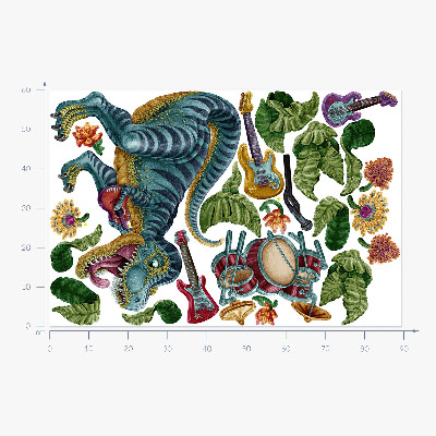 Autocollant mural 60x89 Dinosaure de dessin animé musical avec instruments