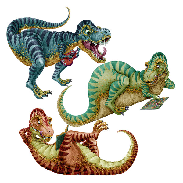 Autocollant mural 60x90 Dinosaures dans une version dessin animé joyeuse