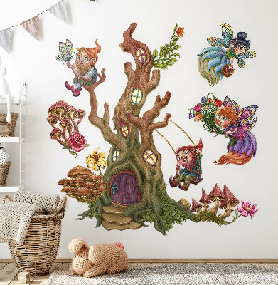 Autocollant mural 60x62 Magie de la forêt avec des fées et des nains