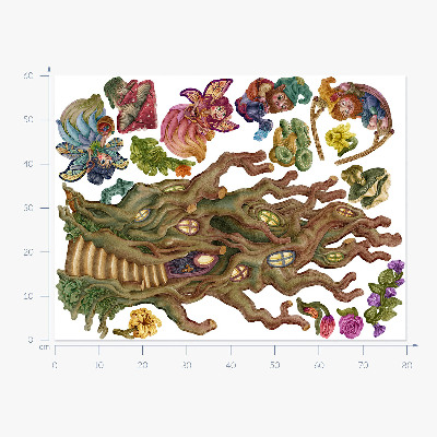 Autocollant mural 60x80 Créatures de la forêt, fées, gnomes et une cabane dans les arbres