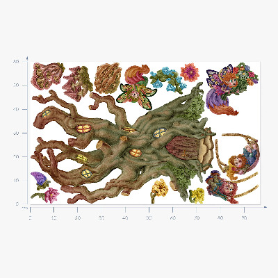 Autocollant mural 60x96 Les créatures magiques de la forêt et la cabane dans les arbres