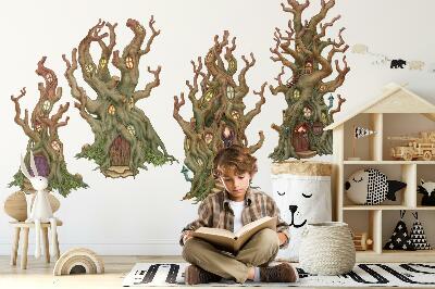 Autocollant mural 60x108 Cabanes dans les arbres de contes de fées en forêt dans un style de dessin animé