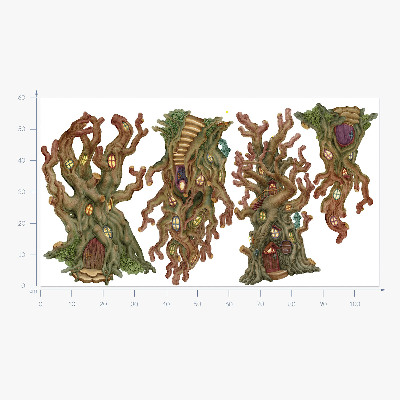 Autocollant mural 60x108 Cabanes dans les arbres de contes de fées en forêt dans un style de dessin animé