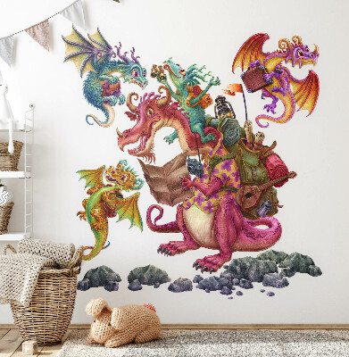 Autocollant mural 60x80 Une famille de dragons de conte de fées dans une version dessin animé