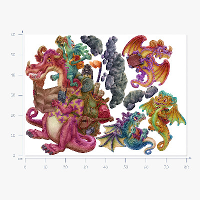 Autocollant mural 60x80 Une famille de dragons de conte de fées dans une version dessin animé