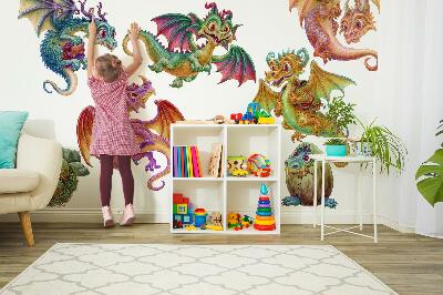 Autocollant mural 60x48 Des dragons colorés dans une esthétique de conte de fées et de dessin animé