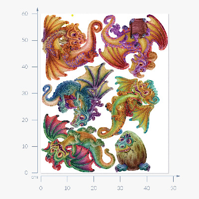 Autocollant mural 60x48 Des dragons colorés dans une esthétique de conte de fées et de dessin animé