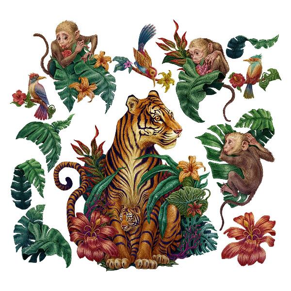 Autocollant mural 60x79 Safari dans la jungle avec des animaux de dessin animé