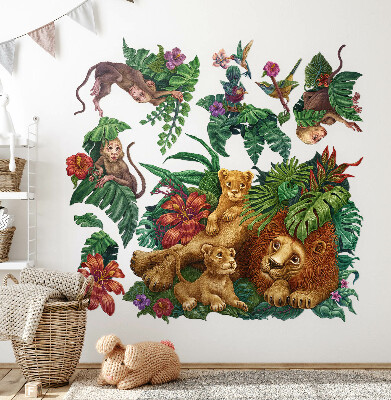 Autocollant mural 60x95 Bêtes exotiques de safari dans un style dessin animé de jungle tropicale