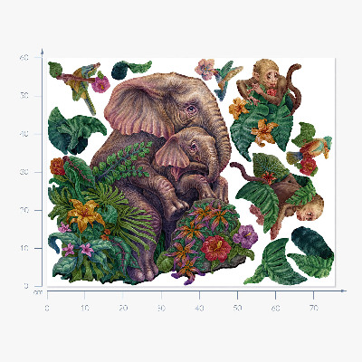 Autocollant mural 60x76 Les animaux sauvages et les tropiques en version dessin animé