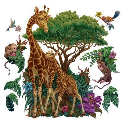 Autocollant mural 60x90 Safari avec des animaux sauvages sous forme de dessin animé