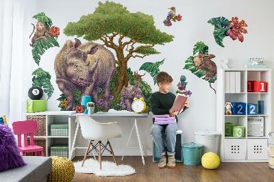 Autocollant mural 60x65 Animaux sauvages et végétation de safari en dessins