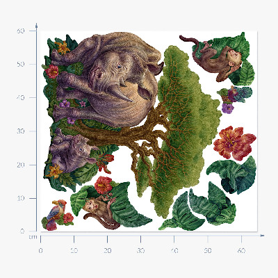 Autocollant mural 60x65 Animaux sauvages et végétation de safari en dessins