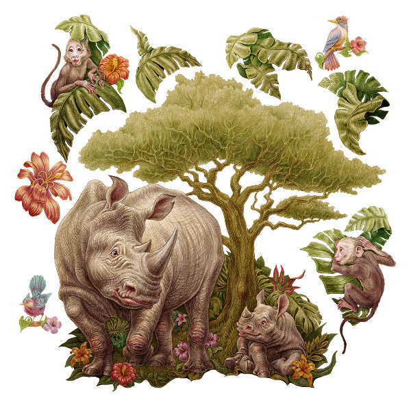 Autocollant mural 60x65 Safari sauvage aux couleurs pastel