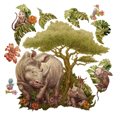 Autocollant mural 60x65 Safari sauvage aux couleurs pastel
